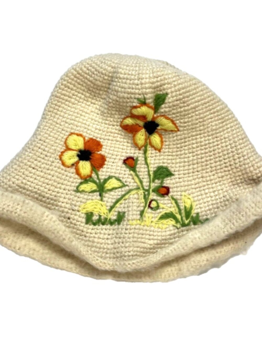 Bucket hat embroidered floral flower y2k knit mohair blend Wooden Ships